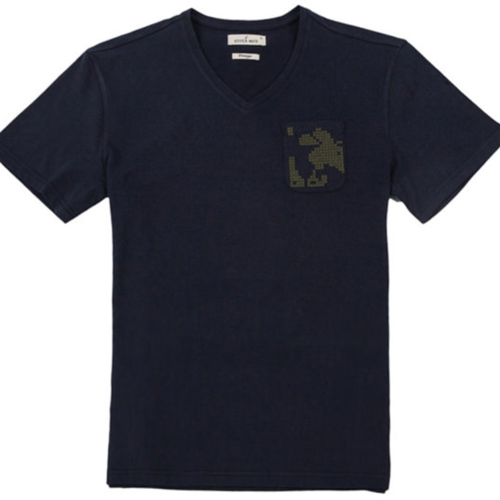 Stitch Note Short Sleeve V-Neck Pocket T-shirt